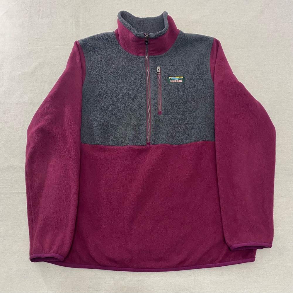 LL Bean Fleece Sweater Jacket 1/2 Zip Womens Size L Magenta Zip Polartec 501068